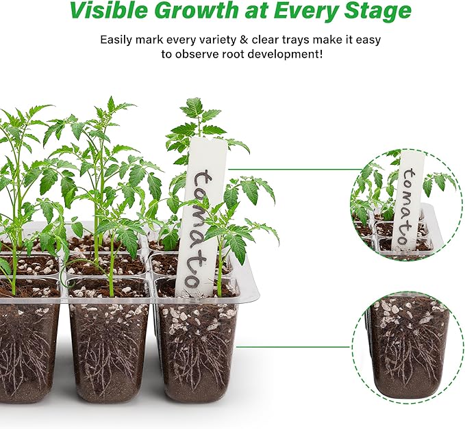 Bonviee 5-Pack Seed Starter Tray Seedling Kits,Plant Starter Kit with Adjustable Humidity Dome and Base Indoor Greenhouse Mini Propagator for Seeds Growing Starting (12 Cells per Tray,Black) - Image 4