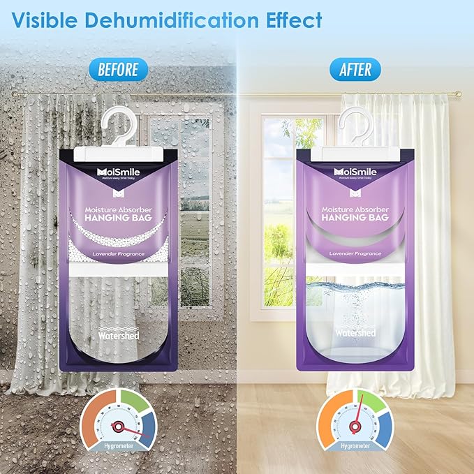 Moisture Absorbers 20 Pack Lavender Fragrance, Hanging Closet Dehumidifier Bags, Humidity Absorber, Compact Eliminates Odors Humidity Packs for Car, Bathroom, Bedroom, Basement, 9.8OZ - Image 2