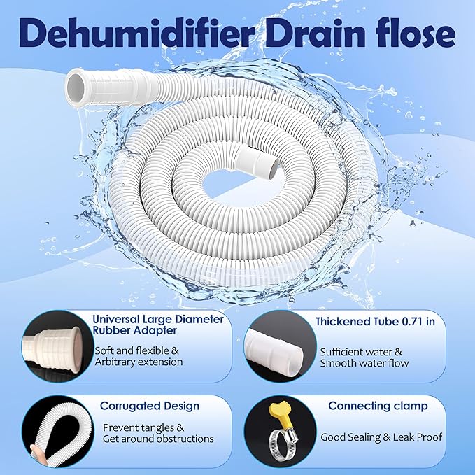 Dehumidifier Drain Hose Kit (5.25FT) – Universal PVC Corrugated Drain Hose with Stainless Steel Clamp & Thumb Screw, Leak-Proof Design, Fits Most Dehumidifiers and Portable Washing Machines - Image 2