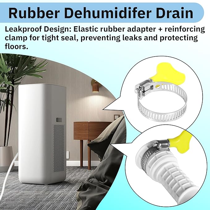 10 Ft Portable Dehumidifier Drain Hose | Universal Replacement Hose Kit with Cuttable Rubber Adapter & Clamp | Flexible 3/4" FHT Leakproof Discharge Hose for Most AC and Dehumidifiers - Image 6