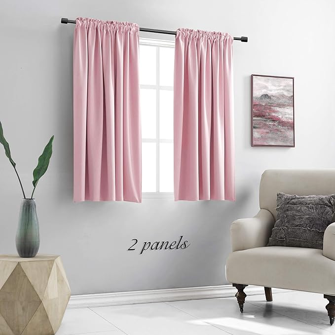 DONREN 48 Inch Pink Curtains Blackout Drapes for Loft - Room Darkening Thermal Insulated Solid Rod Pocket Panels for Girls Room (2 Panels,52 by 48-Inch) - Image 2