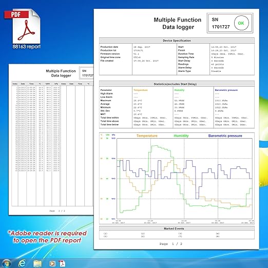 USB Temperature Data Logger Recorder for Temperature Humidity and Atmospheric Pressure, IP65 Waterproof Temperature Logger with PDF and CSV Reports High Accuracy - Image 6