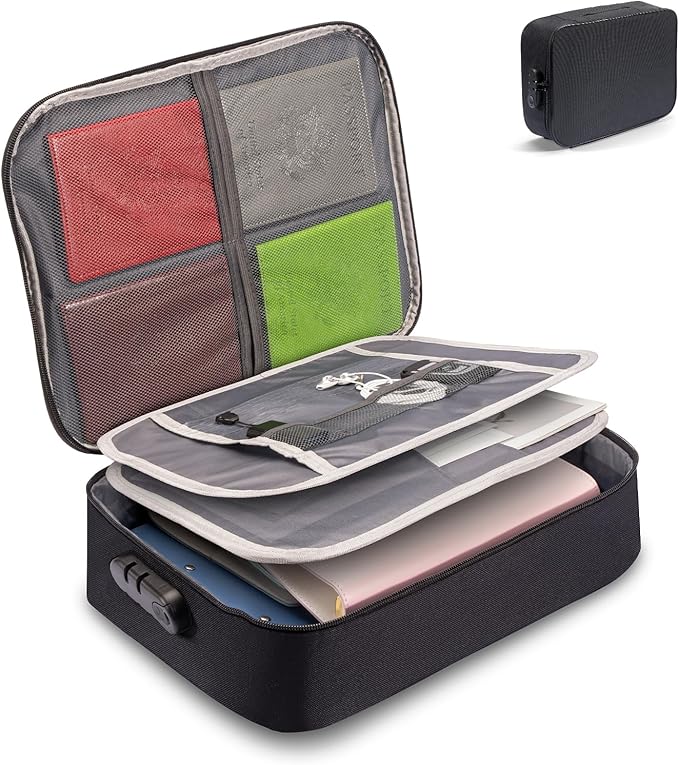 HOMEE Document Safe Box Waterproof,Document Bag with Lock,3 Layers File Pocket Holder with Durable Zipper,File Storage Case For Documents,Portable Travel Home Passport Organizer Storage Bag Safe Box by HOMEEHouse