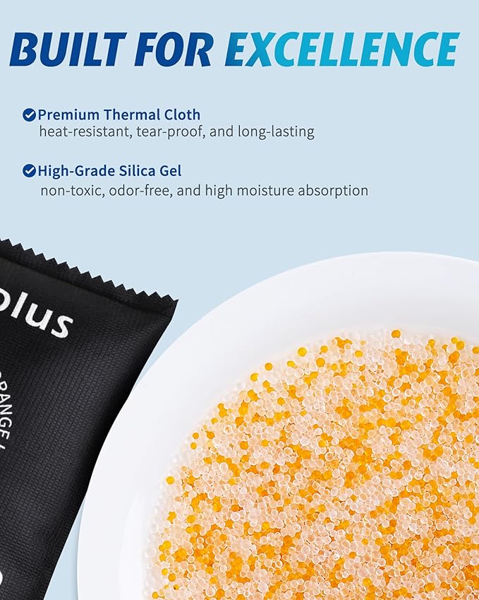 Vacplus 4 Pack 400g Reusable Desiccant Packs for Storage, Large Silica Gel Packets with Indicator Beads, Dehumidifier and Moisture Absorber for Car, Closet, Drawer, 5.8" x 7.1" - Image 4