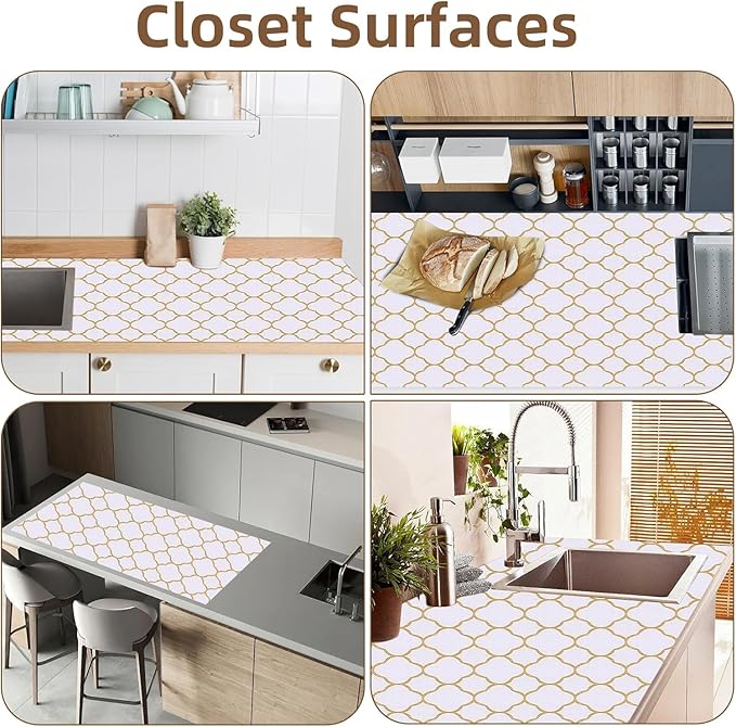 Shelf Drawer Liners for Kitchen Cabinets Non Adhesive Drawer Liner Thickened Refrigerator Liner Gold Quatrefoil Strong Non-Slip Paper for Tool Box with Knife and Tape Measure,23.6 x 354.3 Inches - Image 6