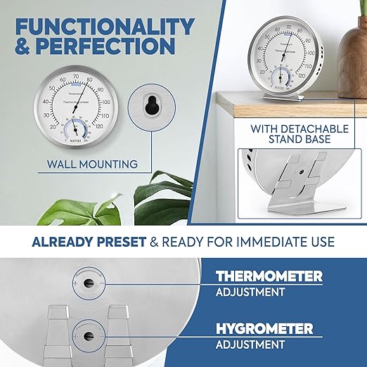 Analog Thermometer – Hygrometer – Thermometer for Indoor – Premium Stainless Steel Temperature Gauge Indicator – Battery Free Operated Temperature and Humidity Monitor – High Accuracy - Ø 12.5 - Image 3