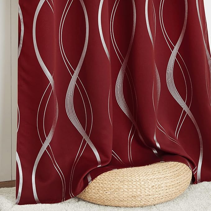 NICETOWN Blackout Curtains 84 inch Length 2 Panels Set, Noise Reducing Thermal Insulated Wave Line Foil Print Design Blackout Curtains for Patio Sliding Glass Door (Burgundy Red, 52-inch Width) - Image 7