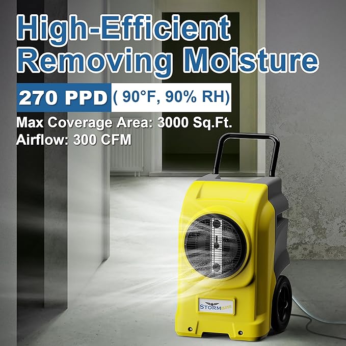 AlorAir 270 Pints Commercial Dehumidifiers for Large Room or Basements, Industrial Large Dehumidifier with Pump and Drain Hose, Dehumidifiers with Smart Wi-Fi, Manufacturer's 5 Years Warranty, Yellow - Image 3