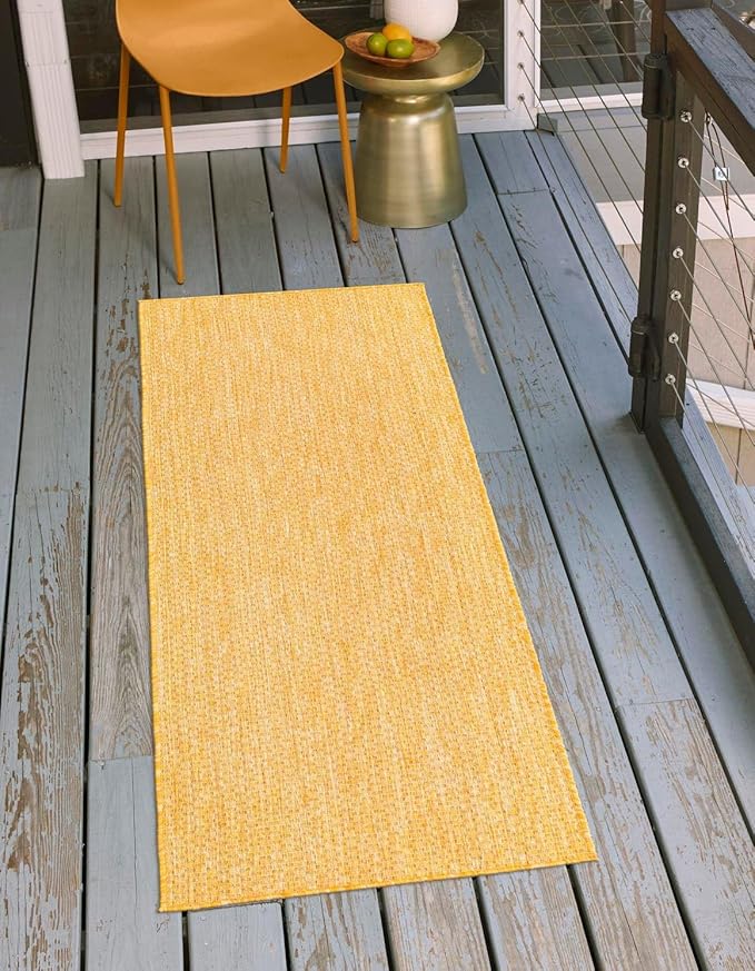 Unique Loom Collection Casual Transitional Solid Heathered Indoor/Outdoor Flatweave Area Rug (2' 7" x 12' Runner, Corn Harvest Yellow) - Image 2