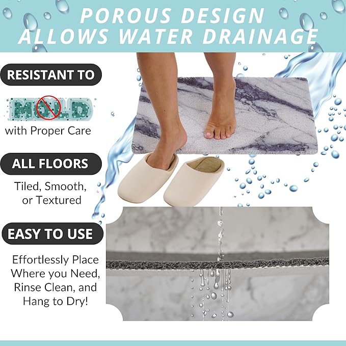 ENKOSI Loofah Non-Slip Shower and Bath Mat - Soft Cushioned Comfort - No Suction Cups for Smooth or Textured Tubs - Fast Draining - Safety for Bathroom, Family, and Elderly (24x16 Marble Grey Blue) - Image 4