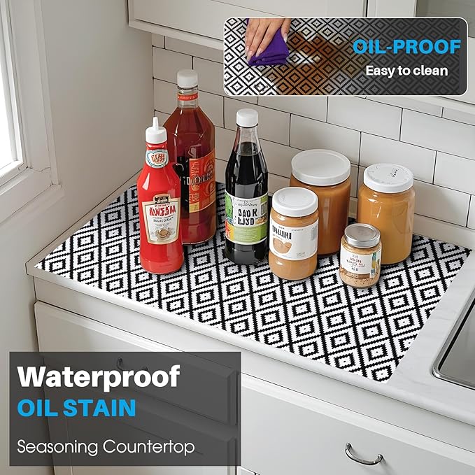 Coavas Extra Grip Thickened Shelf and Drawer Liner - Non-Adhesive Non-Slip Waterproof Mats for Kitchen Cabinets, Drawers, Shelves, Dresser & Cupboard, Easy Cut DIY (Black Rhombic, 24IN x 20FT) - Image 3