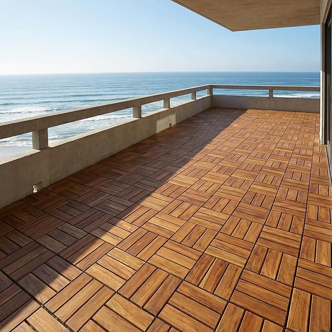 Bare Decor BARE-WF2009 Solid Teak Wood Interlocking Flooring Tiles (Pack of 10), 12" x 12", Brown - Image 6