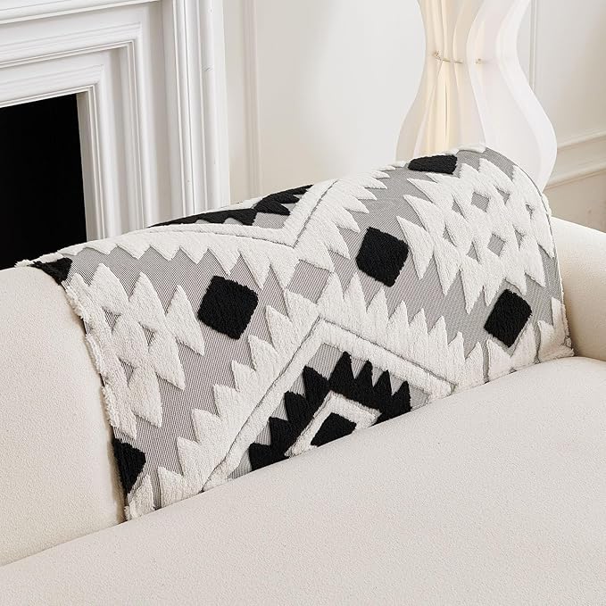 Boho Plush Couch Covers for Sofa Washable, Fuzzy Soft Couch Cover for Sectional Sofa, Non Slip Jacquard Sofa Cover Furniture Protector for Kids, Pets (Black,28"x35") - Image 4