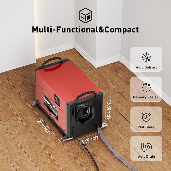 110 Pints Commercial Dehumidifiers for Crawl Spaces & Basement,Under House,Warehouse & Job Sites, Crawl Space Dehumidifier with Drain Hose, Remote Control, Auto Defrost, Humidity Control, CSA Listed - Image 7