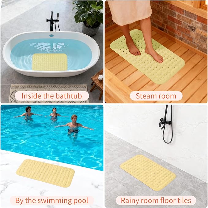 Anti-Slip Bathtub Shower mat, 27.5×14.5（Approximately 70×37cm） inch Soft Oversized Machine Washable Non-Slip Bathtub mat with Drainage Holes, Bathroom Floor Suction Cup.（1-Opaque Light Yellow） - Image 7