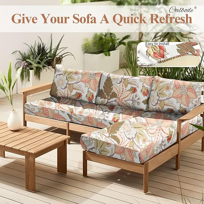 8Pcs High Elastic Digitally Printed Sofa Seat Cushion Cover, Soft & Comfortable Reusable Floral Print Stretch Couch Cushion Slipcover for Outdoor Furniture Protector Replacement(Cover Only - Image 7