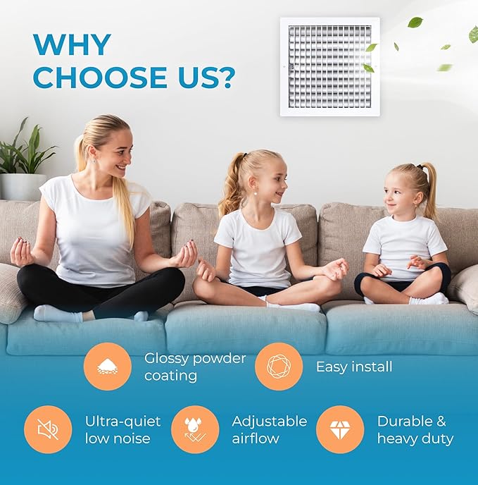 Aluminum 12 x 12 Inch Air Vent Covers Wall AC Grille – Premium Register Vent Cover – Durable Rustproof Aluminum Wall Vent – Multi-Shutter Damper – Individually Adjustable Front Blades, White - Image 5