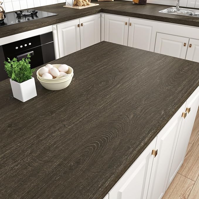 WESTICK Vintage Brown Wood Contact Paper Waterproof Peel and Stick Countertops Walnut Wood Wallpaper Kitchen Contact Paper Wood Vinyl Countertop Wrap for Tables Cabinets Drawers Office Desk 12" x 78" by WESTICK