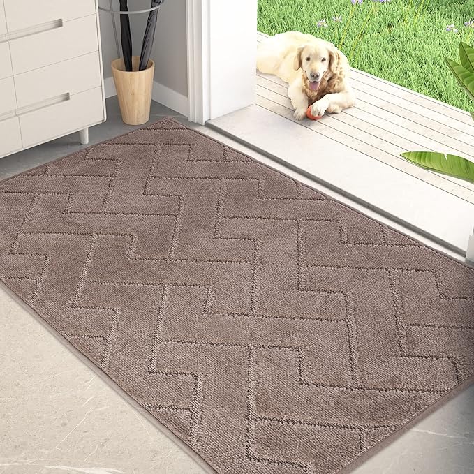 PURRUGS Dirt Trapping Door Mat 34" x 59", Non-Slip Machine Washable Entry Rug, Dog Doormat, Indoor Front Door Mat, Super Absorbent Entryway Rug for Muddy Shoes & Paws, Grayish Brown by PURRUGS