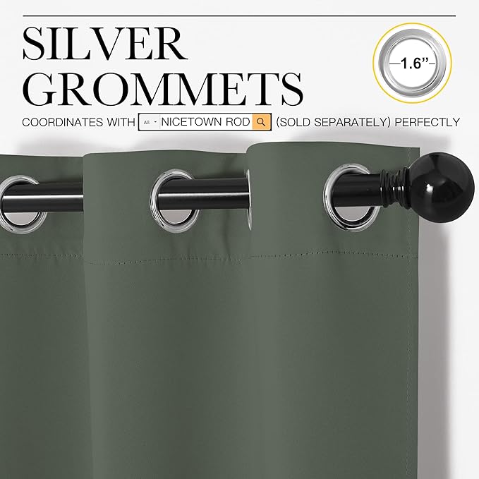 NICETOWN Thermal Insulated Curtains Blackout Draperies, Window Treatment Solid Grommet Room Darkening Drape Panels for Bedroom (Dark Mallard, Set of 2 Panels, 34 by 63 inches Long) - Image 3