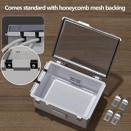 ABS Electrical Junction Box, Ventilated Design, Cable Grommets, IP65 Waterproof Enclosure, Indoor/Outdoor Use with Mounting Panel. (Clear Cover, 8.7"x6.7"x4.3") - Image 7