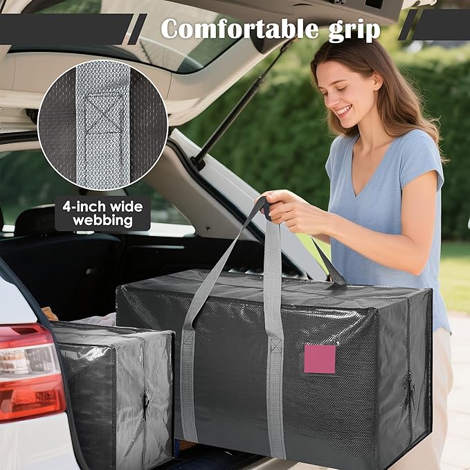 6 Pack Extra Heavy Duty Large Moving Bags with Reinforced Zipper & Wide Handles, Waterproof Storage Bins for Clothes, College Dorm, Travel, and Home Organization, Gray - Image 6