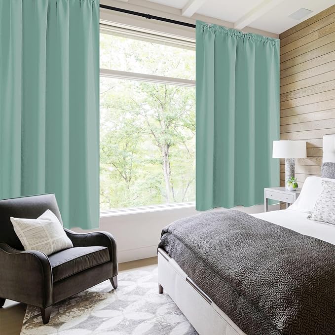 DWCN Blackout Curtains Thermal Insulated, Energy Saving & Noise Reducing Bedroom and Living Room Curtains, Sage Green, W 52x L 63 Inch, Set of 2 Rod Pocket Curtain Panels - Image 2