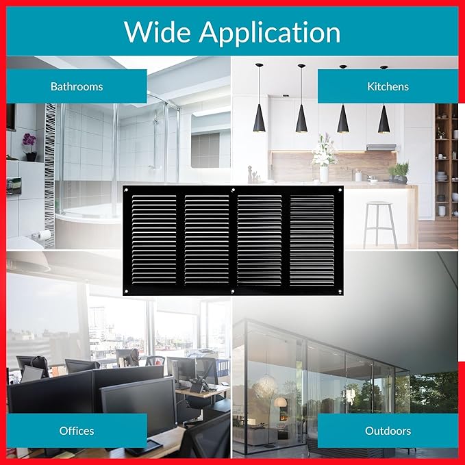 14x6 Vent Cover (Duct Opening) - Black HVAC Return Air Grille for Wall and Ceiling - Metal AC Vent Cover with Mesh - Rectangular Ventilation Register - External Dimensions: 15.75" W x 7.87" H - Image 7