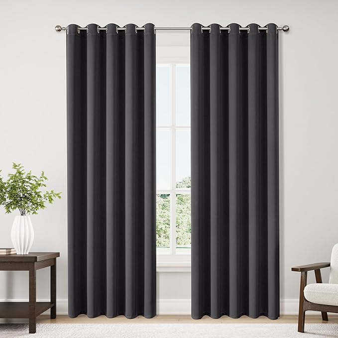 ChrisDowa Blackout Curtains 70 inches Wide for Bedroom - 2 Panels Set Extra Wide Grommet Thermal Insulated Room Darkening Curtains for Living Room (Dark Grey, 70 x 84 Inch) by ChrisDowa