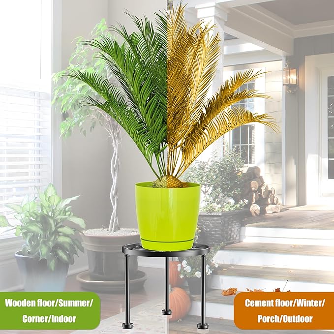 Garden Gifts Plant Lovers Gifts Black Metal Plant Stand with Anti-Slip Base Rustproof Heavy Duty Decorative Round Flower Pot Display Shelf for Indoor/Outdoor - Image 5