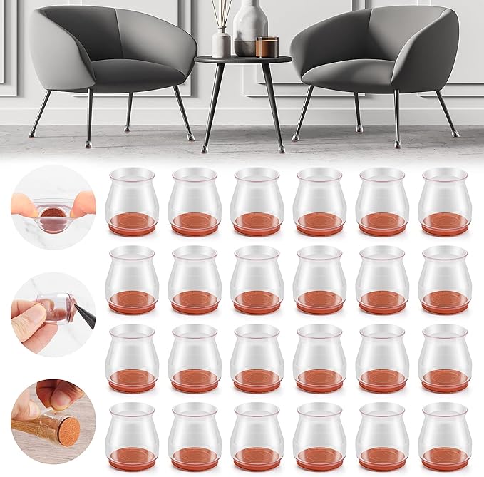 24PCS Upgraded Silicone Chair Leg Floor Protectors for Hardwood Floors, Furniture Sliders for Chair Legs, Felt Bottom Furniture Pads, Anti-Slip Round&Square Cap Covers to Scratch and Reduce Noise by Violibar