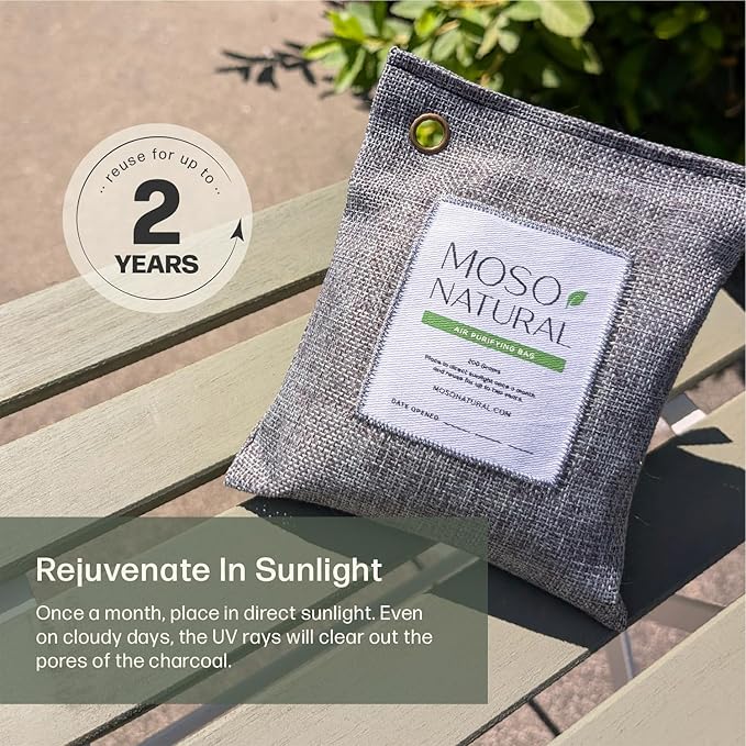 Moso Natural Air Purifying Bag 200g (3 Pack) HGTV Editor's Pick | Premium Bamboo Charcoal Odor Absorber for Home & Car | Closet Odor Eliminator & Car Air Freshener | Long Lasting Charcoal Bags - Image 9