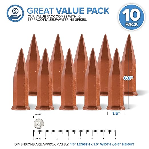 Modern Innovations Ceramic Terracotta Self Watering Spikes (10 Pack) Vacation Automatic Plant Waterer Devices, Indoor/Outdoor Planter Insert, Terra-Cotta Stakes for Potted Plants, Auto-Water System - Image 3