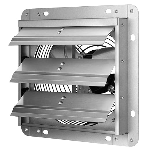Simple Deluxe 14 Inch Wall Mounted Shutter Aluminum Exhaust Fan, 1600 RPM, 1000 CFM, for Attic, Garage, Louvered Vent, Plant, Greenhouse, Silver by SimpleDeluxe