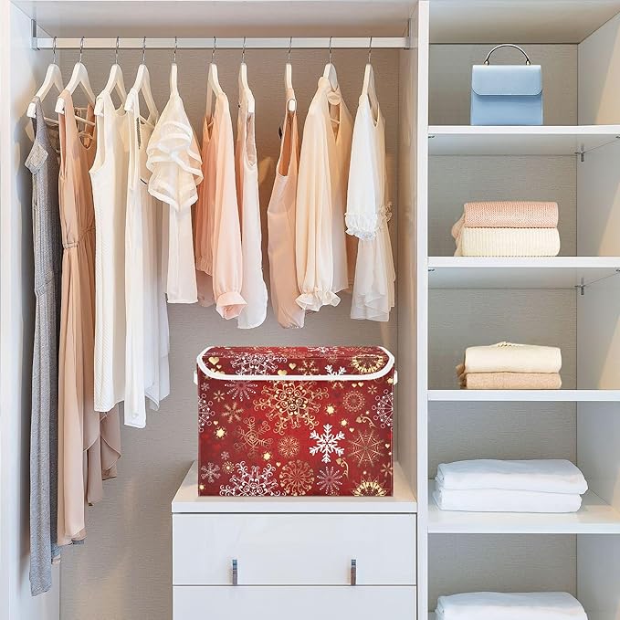 xigua Christmas Snowflakes Storage Bins with Lids and Carrying Handle,Foldable Storage Boxes Organizer Containers Baskets Cube with Cover for Home Bedroom Closet Office - Image 6