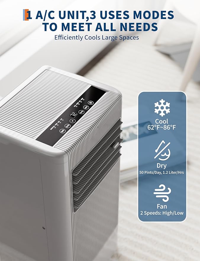 GarveeHome Portable Air Conditioner for Home & Bedroom – 10,000/7000 BTU 3-in-1 AC, Dehumidifier & Fan, Quiet Operation, Remote, 24H Timer, Black Control Panel, US Standard - Image 3