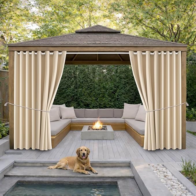 Waterproof Outdoor Curtain W105 x L108 - Grommet Top Sunlight Blocking Window Treatment Drapes Blackout Curtains for Home Bedroom Living Room Outdoor Patio Porch Pergola Cabana Gazebo, 2 Panels by DivaenCamino