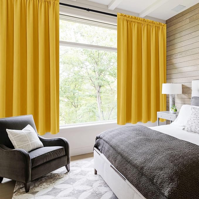 DWCN Thermal Short Blackout Curtains for Small Window, Energy Saving Room Darkening Curtains for Nursery/Bedroom/Kitchen(W60 x L36inch, Yellow, Set of 2 Panels, Top of Rod Pocket) - Image 2