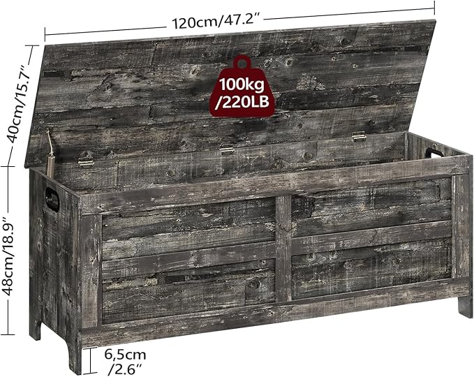 Storage Chest, 47.2” Large Toy Chest, Entryway Storage Trunk, Storage Bench with Safety Hinge, Entrance Bench for Living Room, Entrance, Bedroom, Vintage Gray SCRP48901 - Image 3