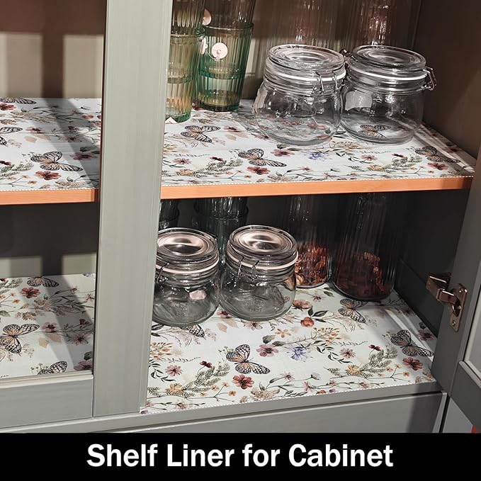 Floral Shelf Liners Non Adhesive 12IN x 20FT and Strong Non-Slip Shelf and Drawer Liners for Kitchen Cabinet Wire Fridge, Waterproof Shelf Drawer Liner,Easy to Clean,Butterfly - Image 5