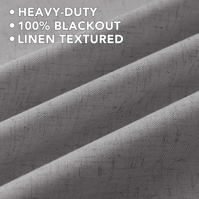 H.VERSAILTEX Linen Curtains 100% Blackout Curtains for Bedroom 54 inch Long Full Light Blocking Nature Linen Blended Window Curtains for Living Room Nickel Grommet (2 Panels, Heathered Dove) - Image 5