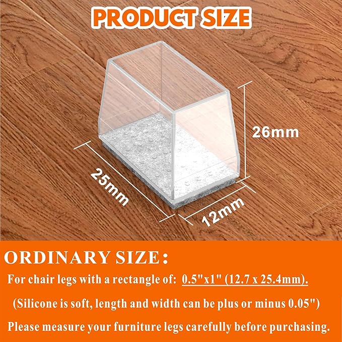 Rectangle Chair Leg Protectors for Hardwood Floors,16 PCS Silicone Covers to Protect Wood Tile Floors Felt Pads Furniture Leg Caps Reduce Noise. Easy to Move. (Clear,Fit Perimeter 4" to 4.25") - Image 2