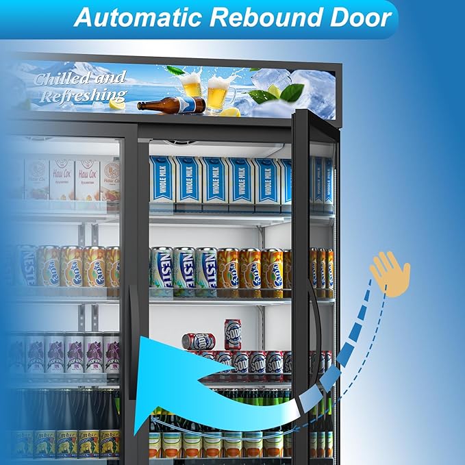 Commercial Beverage Refrigerator with 2 Glass Door, 41.3 Cu.Ft Display Fridge Beverage Cooler with Customizable Lightbox Adjustable Shelves, Drink Fridge Merchandiser for Restaurant Shop, Black - Image 8
