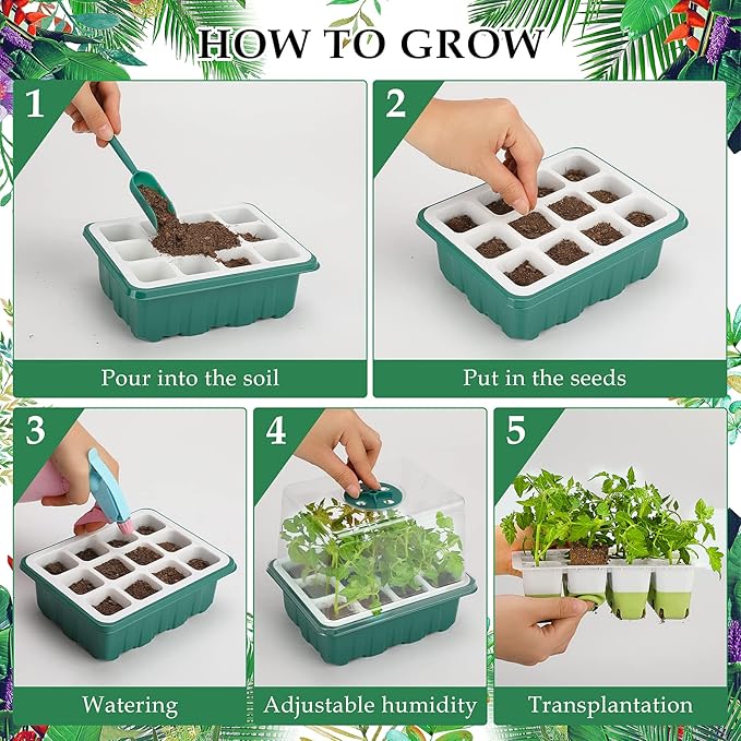 Seed Starter Tray, 24 Cells Indoor Seed Starter Kit, Flexible Silicone Designed Seedling Starter Trays, Germination Tray with Humidity Dome & Lids(4in Height), Reusable & Dishwasher Safe, BPA-FREE - Image 4