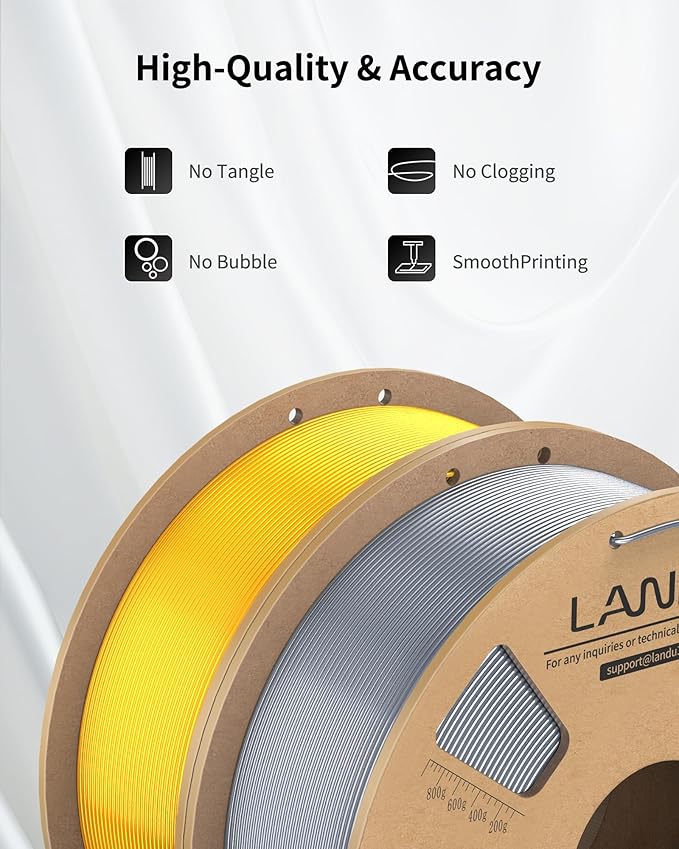 LANDU Silk PLA Filament 1.75mm Gold 2KG, 3D Printer Filament Dimensional Accuracy +/- 0.02mm, Cardboard Spool, Neatly Wound 3D Printing Filament Fits for Most FFF 3D Printers, Gold - Image 3