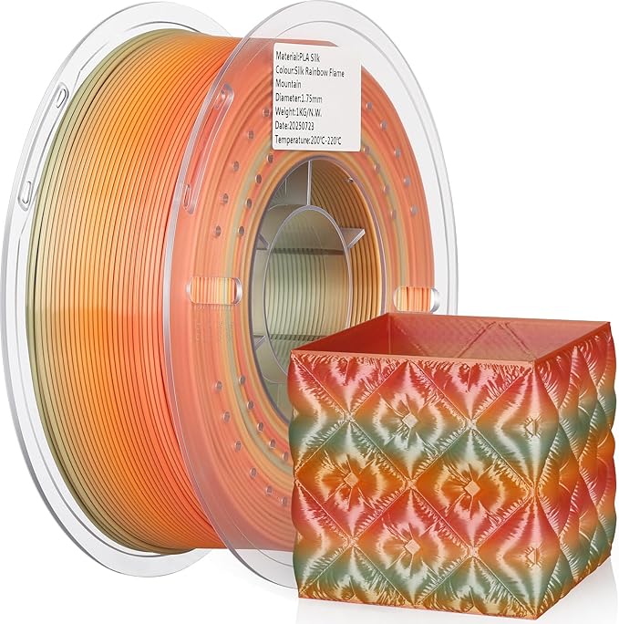 LANDU Silk PLA 3D Printer Filament Multicolor Rainbow PLA Filament 1.75mm Gradient Color Changing Filament 1kg (2.2lbs) Dimensional Accuracy +/- 0.02 mm Silk Rainbow Filament by LANDU