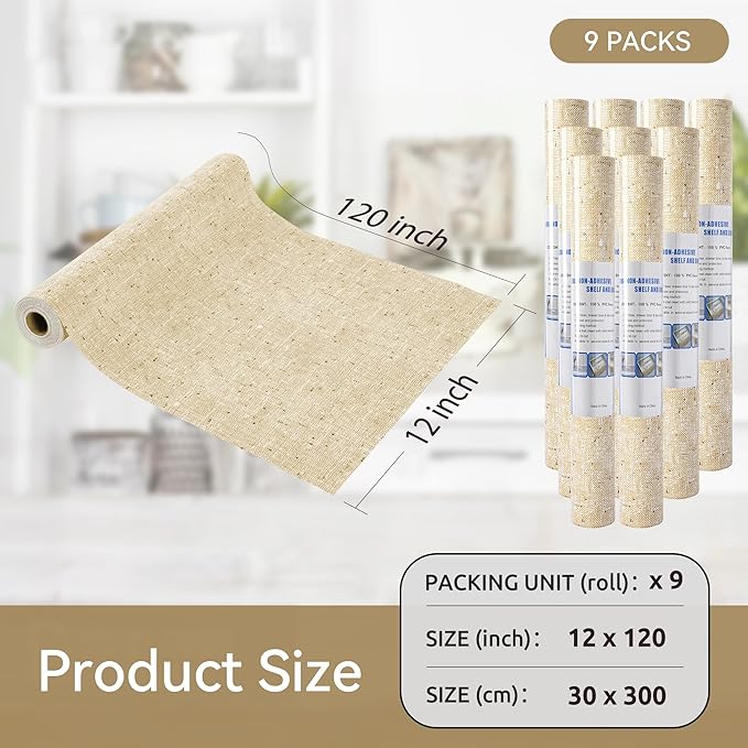 FIFTY FEET 12"x120" Non-Adhesive Shelf Liner for Kitchen Cabinets and Drawers, Washable Non-Slip PVC Cabinet Liner (Yellow)(9 Roll) - Image 5