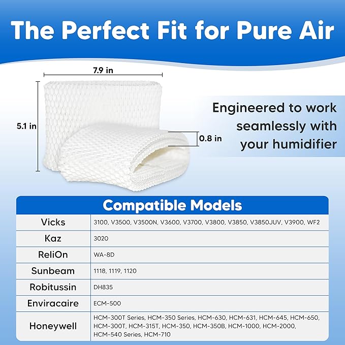 WF2 Wicking Filter for Vicks VEV400 Replacement Filter - Compatible with Protec PWF2 Humidifier Filters VEV400V3 Cool Mist - Image 8