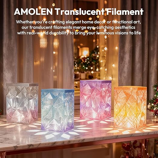 AMOLEN Transparent PLA Filament Bundle Multicolor, Translucent PLA 3D Printer Filament 1.75mm ±0.02mm, NO-Tangle & Low Warping, Dimensional Accuracy +/- 0.02 mm, Fits Most FDM 3D Printers, 200x4 Pack - Image 2