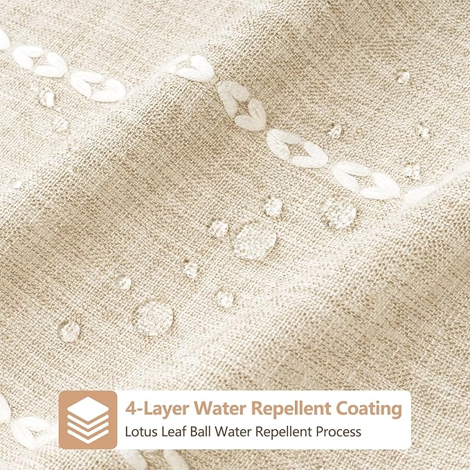 Boho Farmhouse Beige Linen Textured Shower Curtain, 72 x 84 Inch Extra Long Soft Fabric Shower Curtain Heavyweight with Tassels, Cream White Striped Bathroom Décor Curtain Water Repellent - Image 3